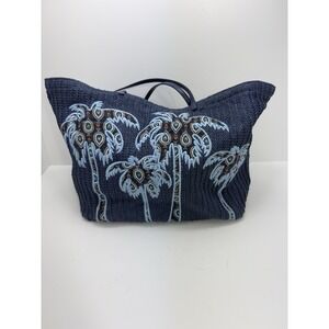 Vera Bradley Navy Straw Large Tote Appliqued Palm Tree Design Travel  Beach Bag